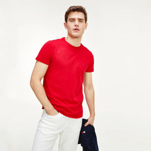 Tommy Hilfiger pánské červené triko Stretch slim fit - S (XLG)